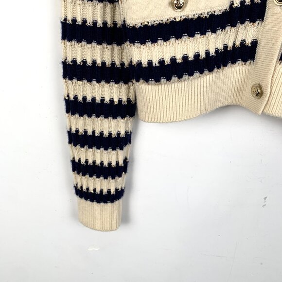 Chanel Colorblock Striped Sequin Cashmere V-Neck Long Sleeve Knit Cardigan - Picture 5 of 8